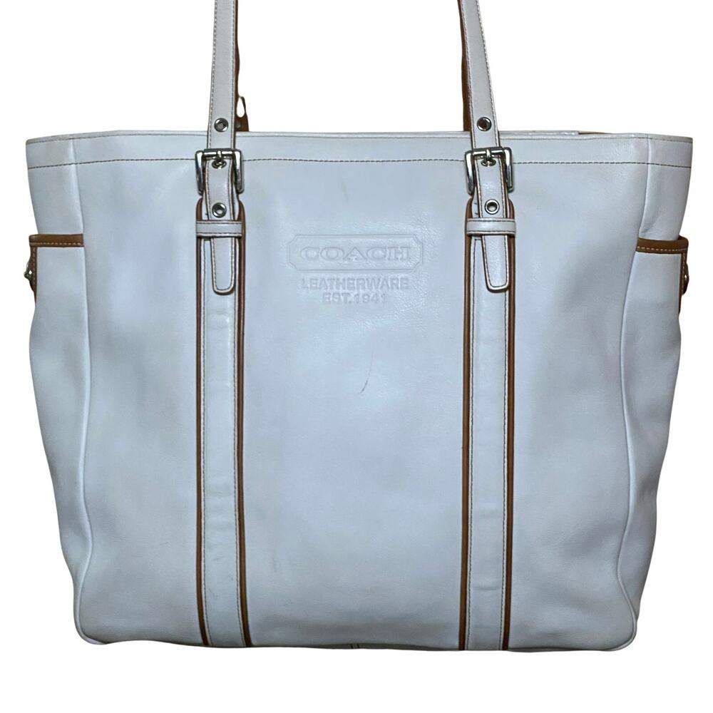 VNTG Coach Legacy Leather Shoulder Tote Old Money Chic Quiet Luxury Neutral Bag‎
